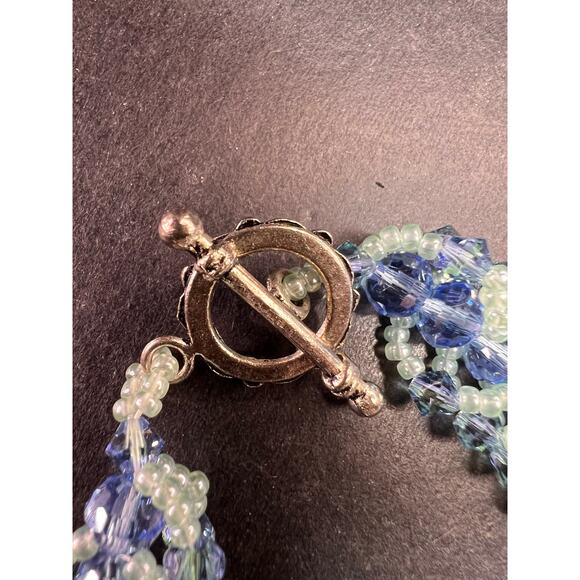 Vintage Blue & Green Crystal Beaded Chevron Braid Toggle Bracelet Y2K - Picture 5 of 15